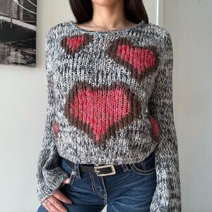 Y2K Heart Knit Cropped Sweater